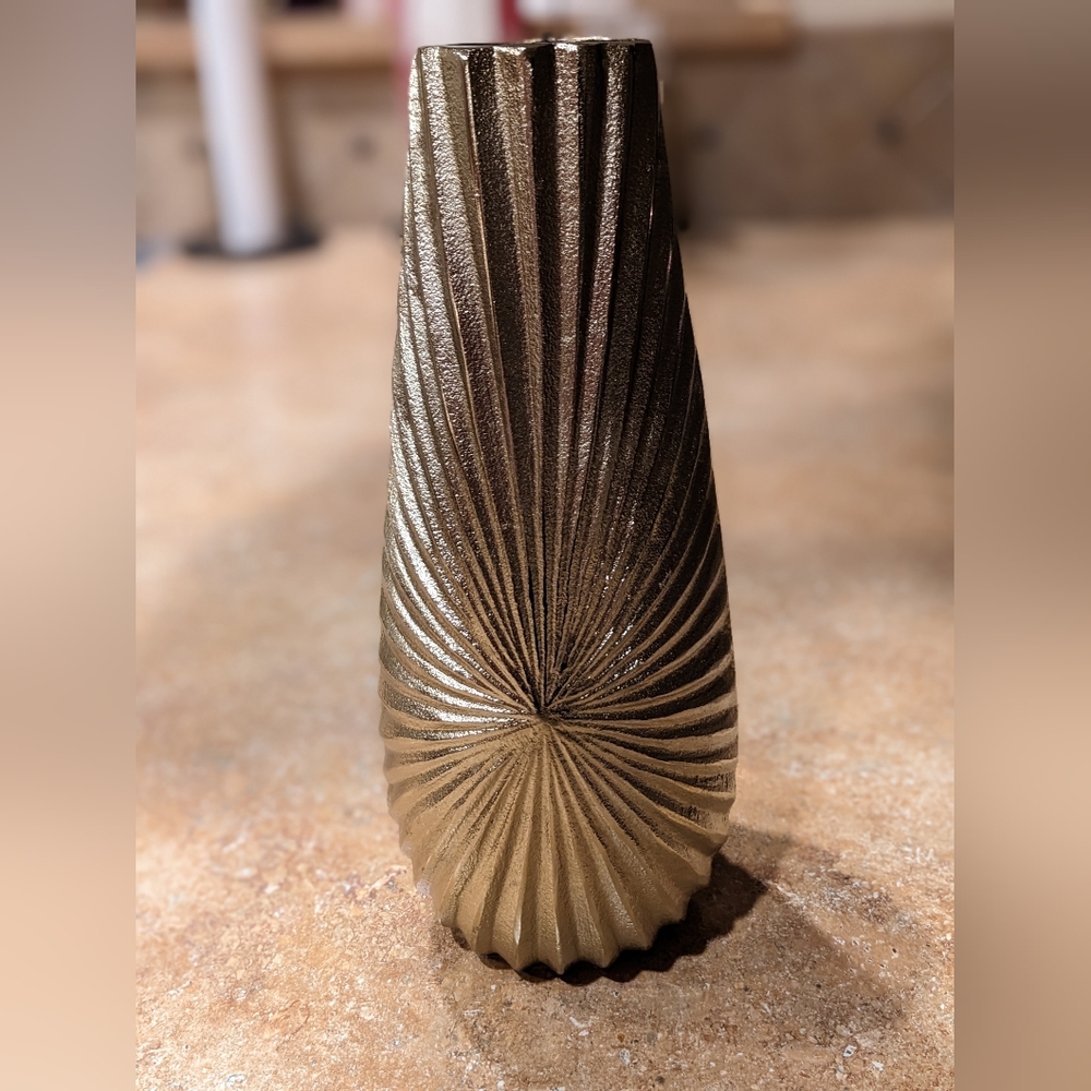 New Contemporary Metal, 12" Burst Vase, Champagne